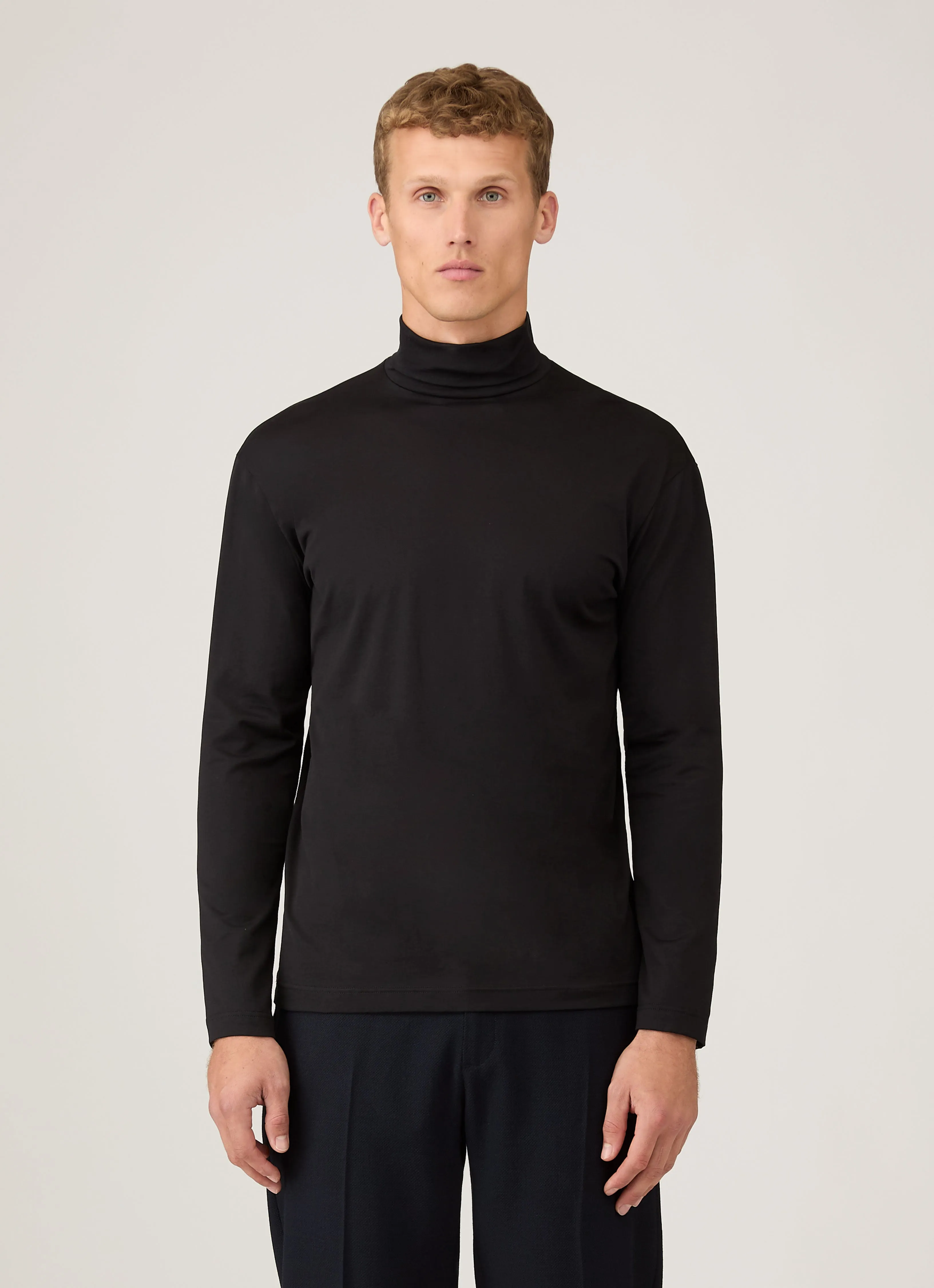 Men's Roll Neck Heavyweight T-shirt in Black sold by Sunspel product image thumbnail 2