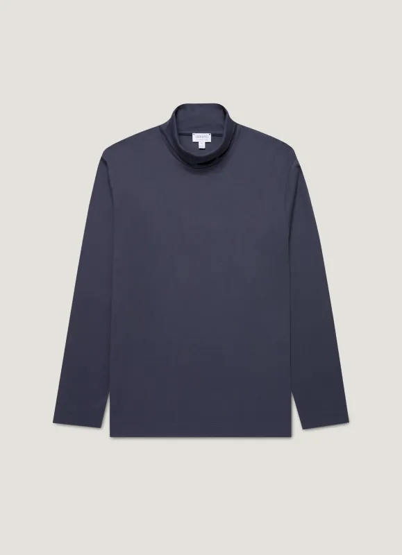 Men's Roll Neck Heavyweight T-shirt in Navy made by Sunspel
