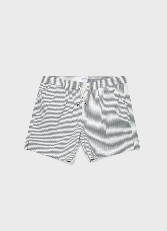 Men's Drawstring Swim Shorts in Dusk Green/White sold by Sunspel