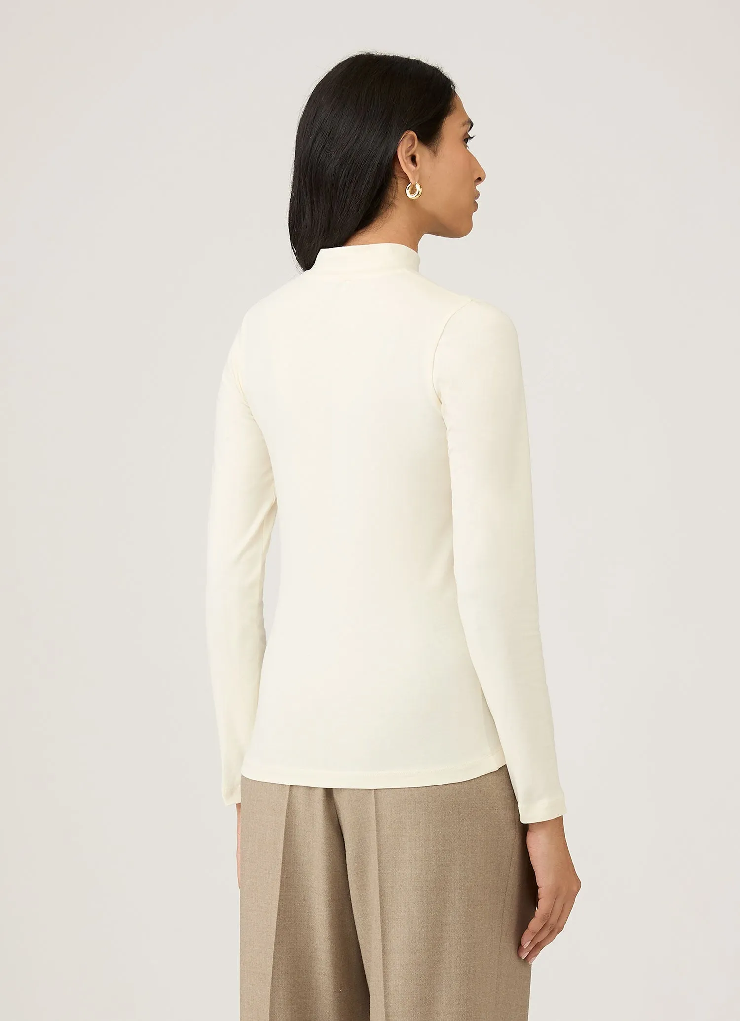 Women's Stretch Cotton Mock Neck Top in Ecru sold by Sunspel product image thumbnail 3