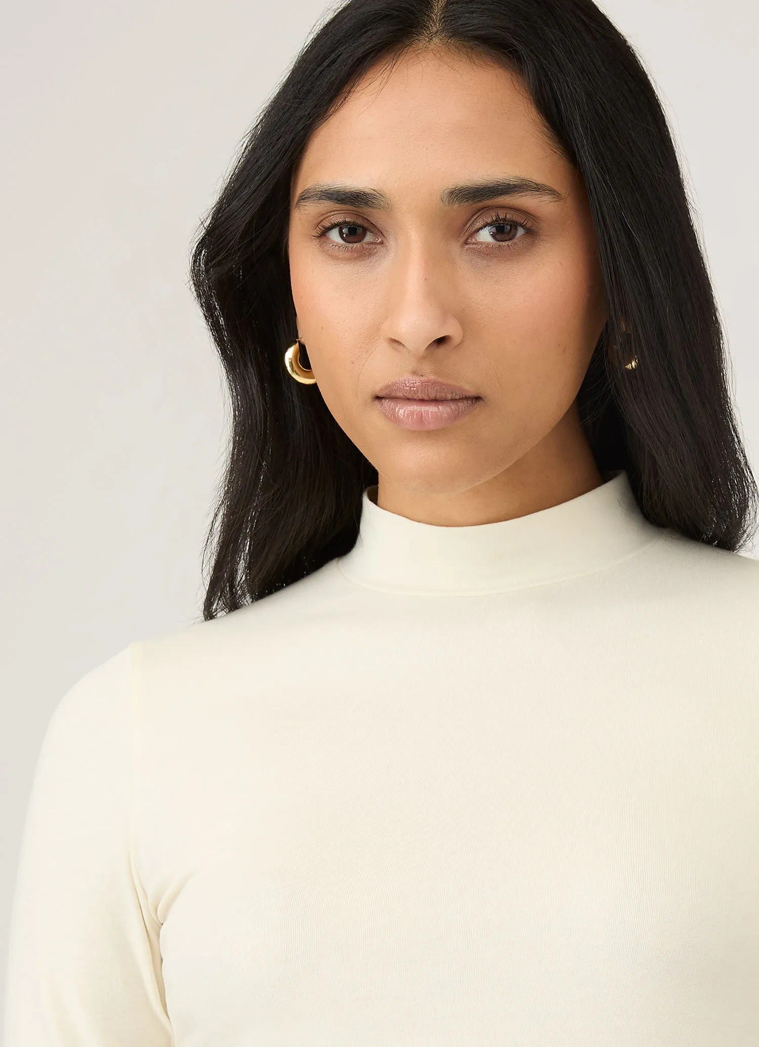 Women's Stretch Cotton Mock Neck Top in Ecru sold by Sunspel product image thumbnail 4