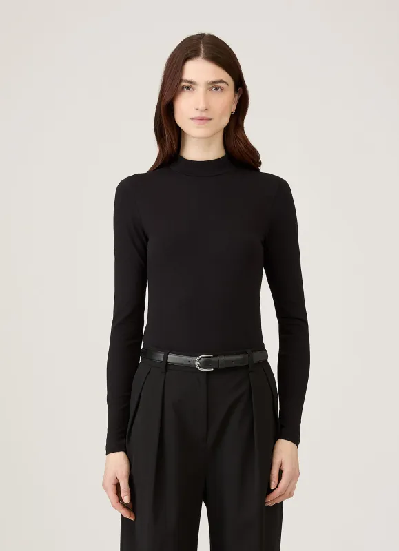 Women's Stretch Cotton Mock Neck Top in Black sold by Sunspel