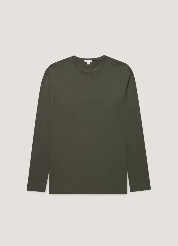 Men's Long Sleeve Riviera Midweight T-shirt in Dark Green sold by Sunspel
