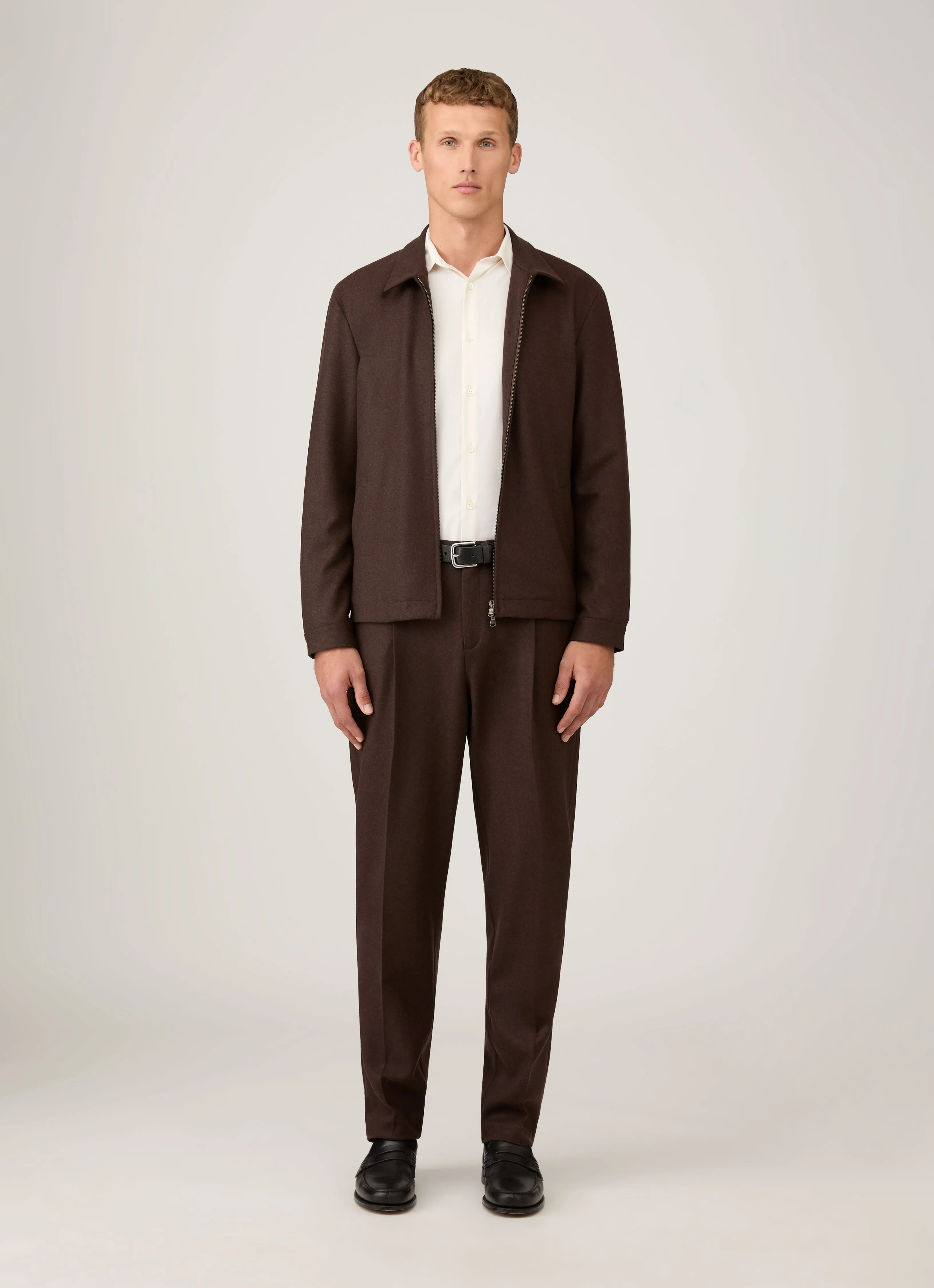 Men's Boiled Wool Trouser in Truffle sold by Sunspel product image thumbnail 3