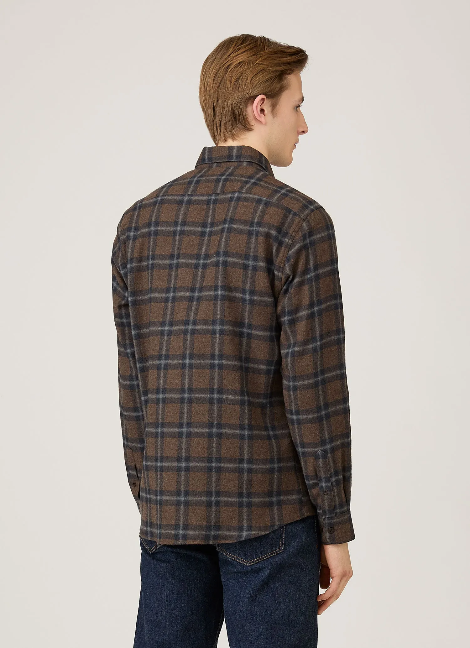 Men's Button Down Flannel Shirt in Bark Check sold by Sunspel product image thumbnail 5