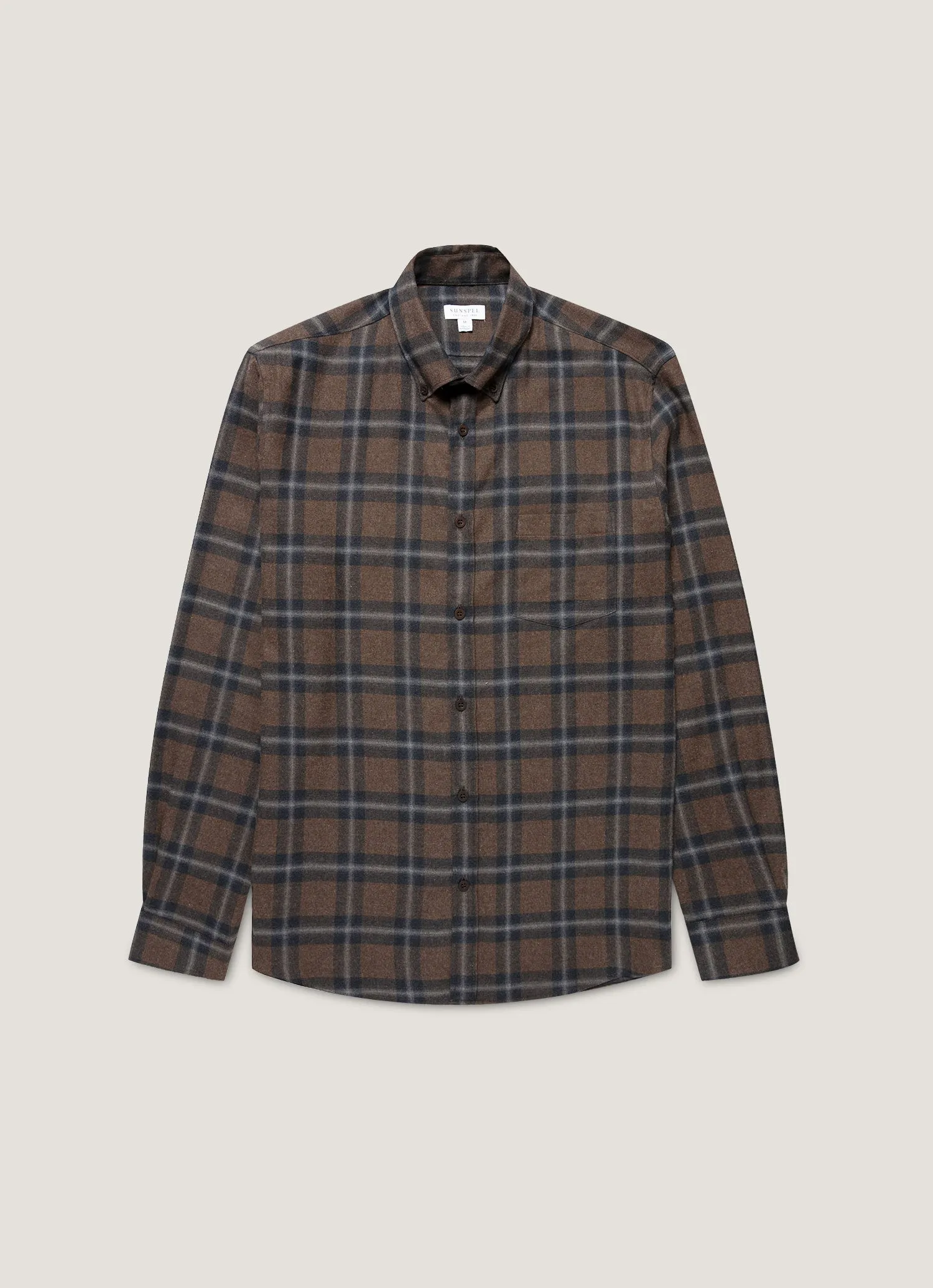 Men's Button Down Flannel Shirt in Bark Check sold by Sunspel