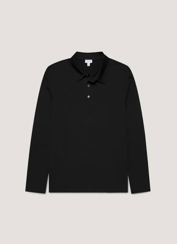 Men's Long Sleeve Classic Jersey Polo Shirt in Black sold by Sunspel