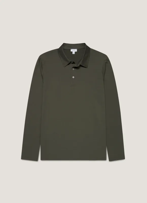 Men's Long Sleeve Classic Jersey Polo Shirt in Dark Green sold by Sunspel