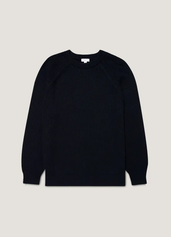 Men's Ribbed Jumper in Navy sold by Sunspel
