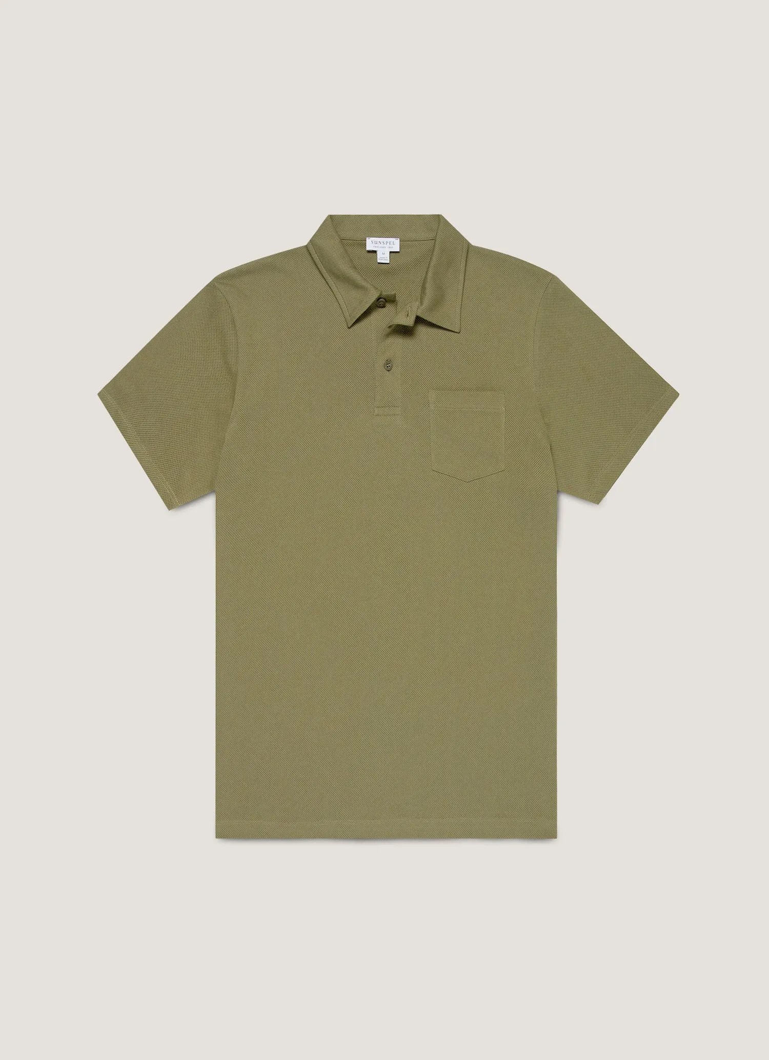 Men's Riviera Polo Shirt in Sea Moss sold by Sunspel