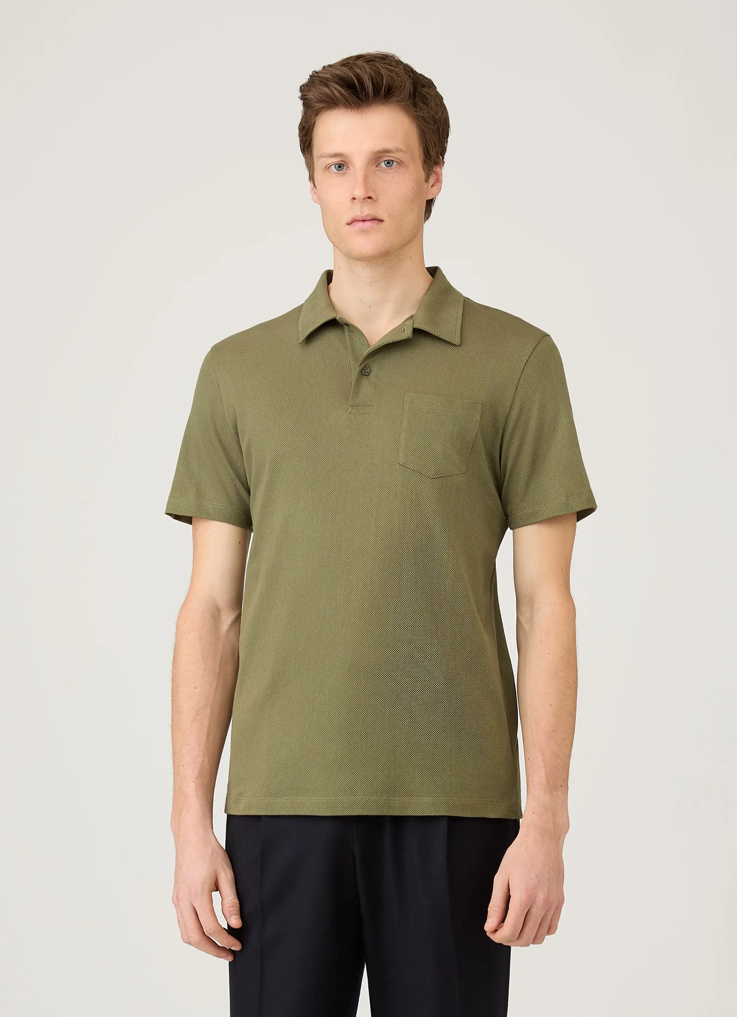 Men's Riviera Polo Shirt in Sea Moss sold by Sunspel product image thumbnail 2