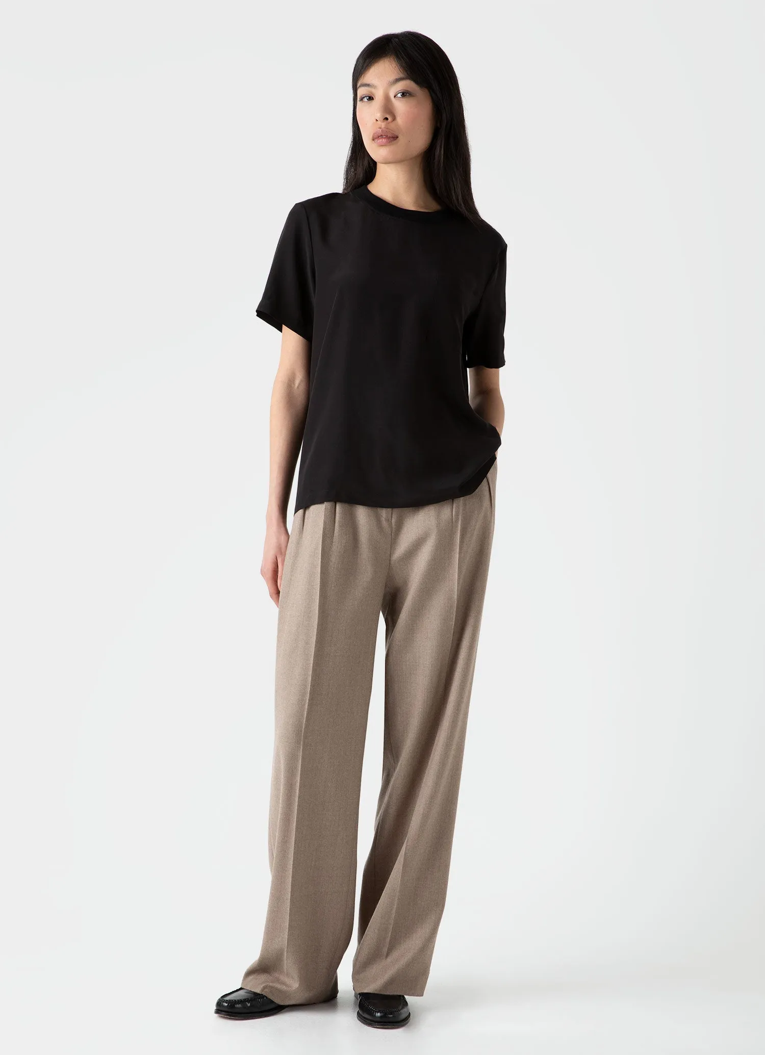 Women's Woven Silk T-shirt in Black sold by Sunspel product image thumbnail 2