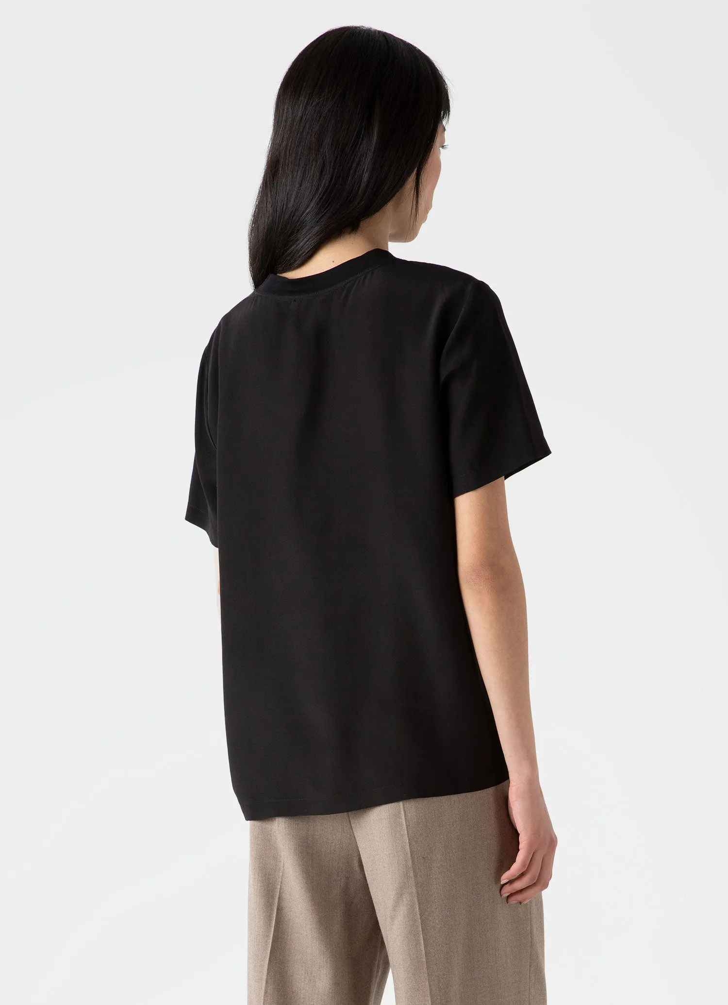 Women's Woven Silk T-shirt in Black sold by Sunspel product image thumbnail 4