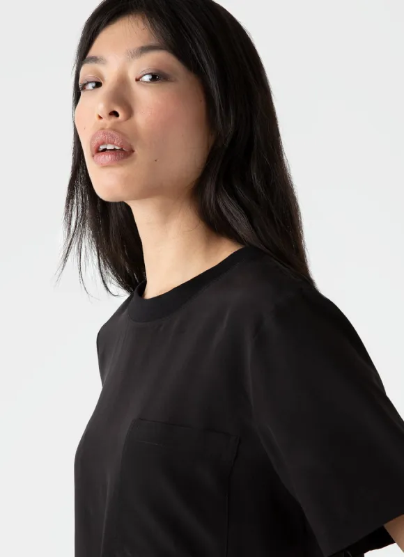 Women's Woven Silk T-shirt in Black sold by Sunspel