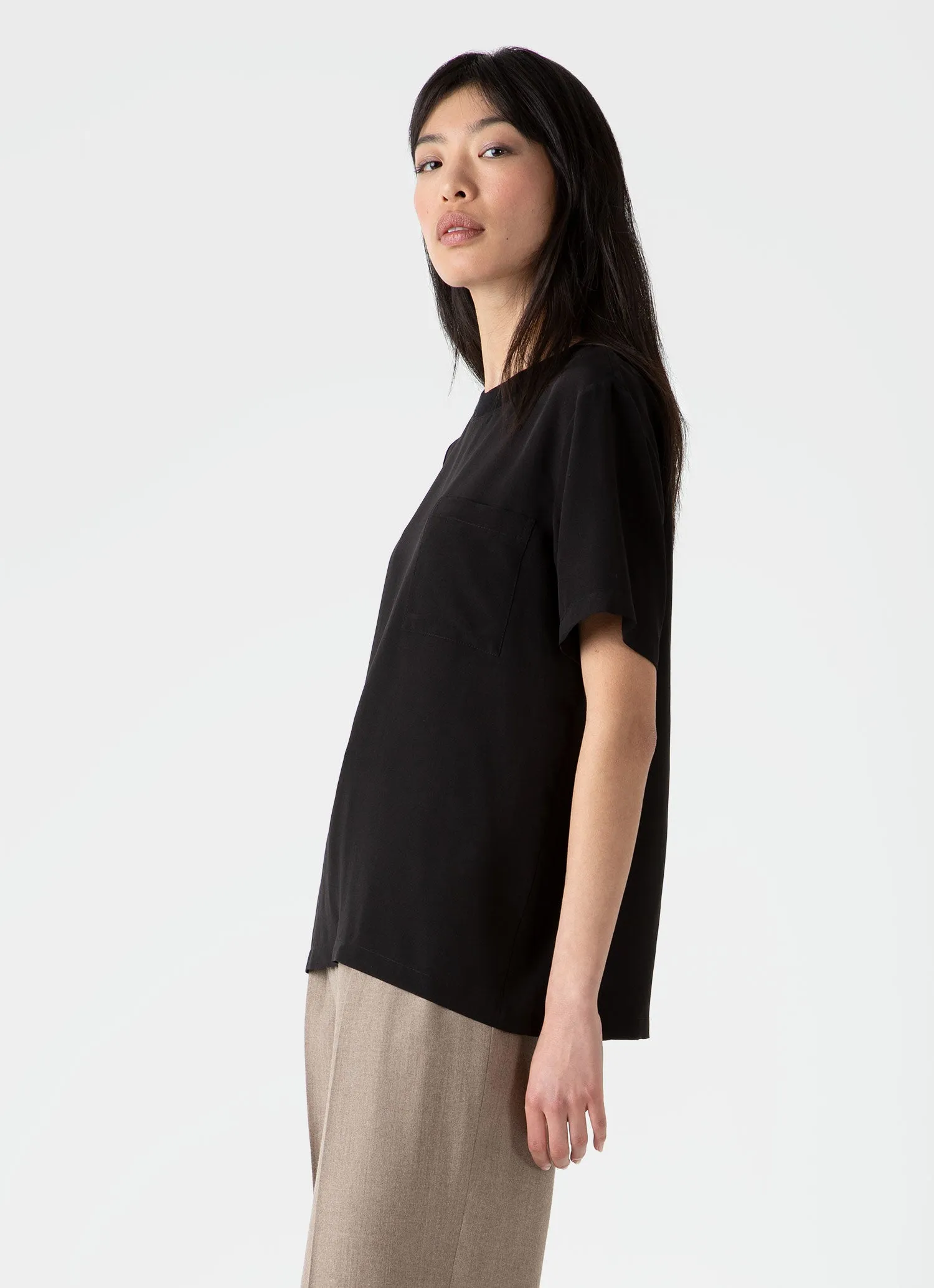 Women's Woven Silk T-shirt in Black sold by Sunspel product image thumbnail 3