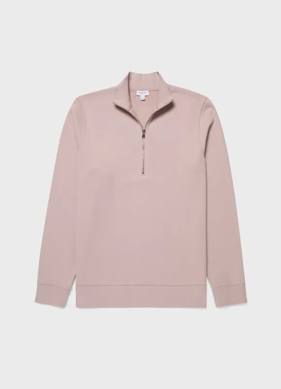 Men's Half Zip Loopback Sweatshirt in Pale Pink sold by Sunspel