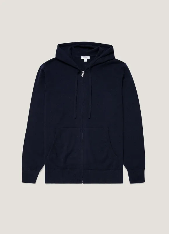 Men's Cashmere Hoodie in Navy sold by Sunspel