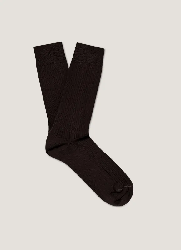 Men's Cotton Ribbed Socks in Truffle sold by Sunspel