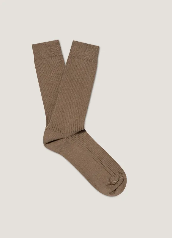 Men's Cotton Ribbed Socks in Mink sold by Sunspel