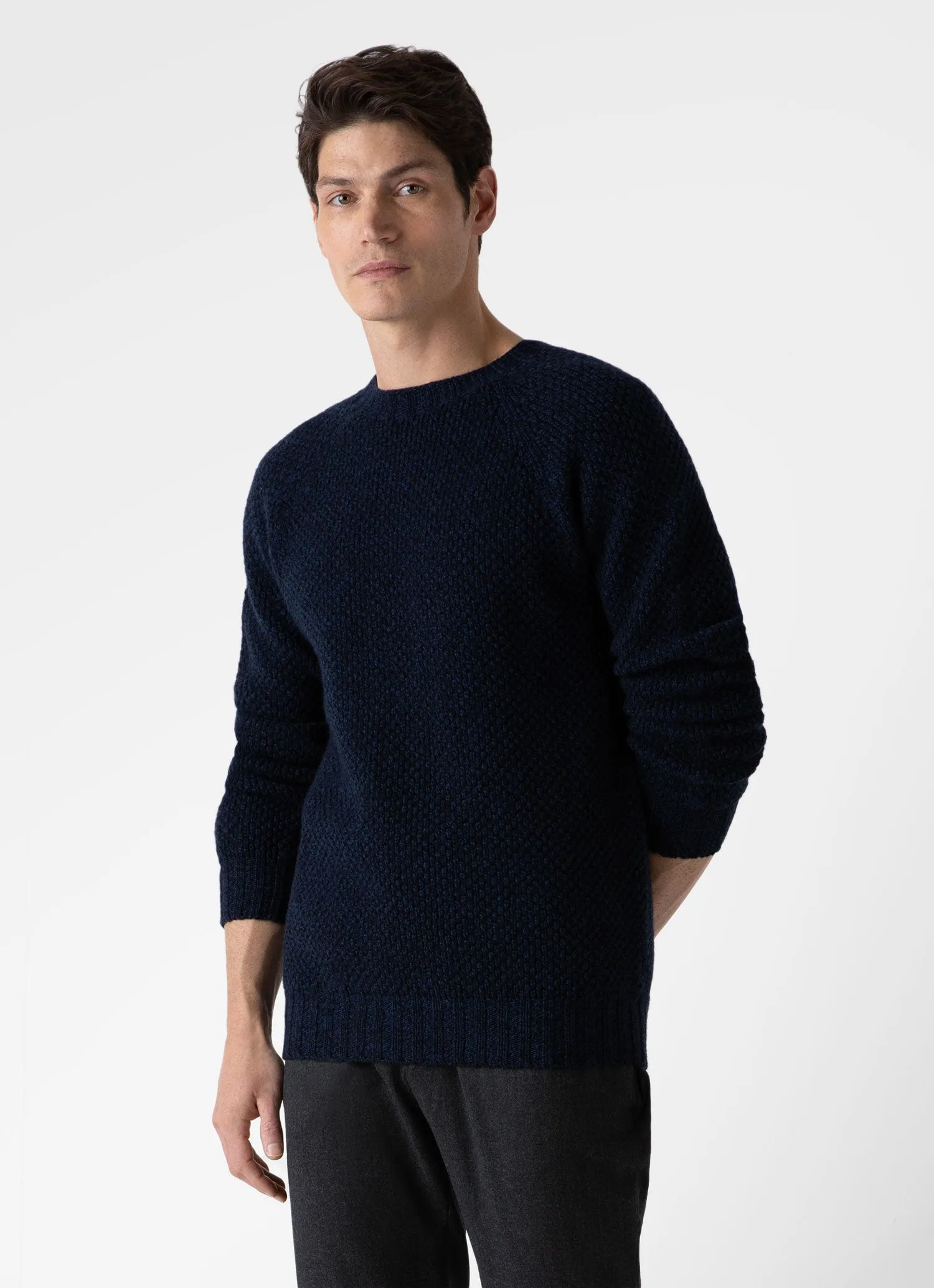 Men's Lambswool Textured Jumper in Bright Navy Twist sold by Sunspel product image thumbnail 2