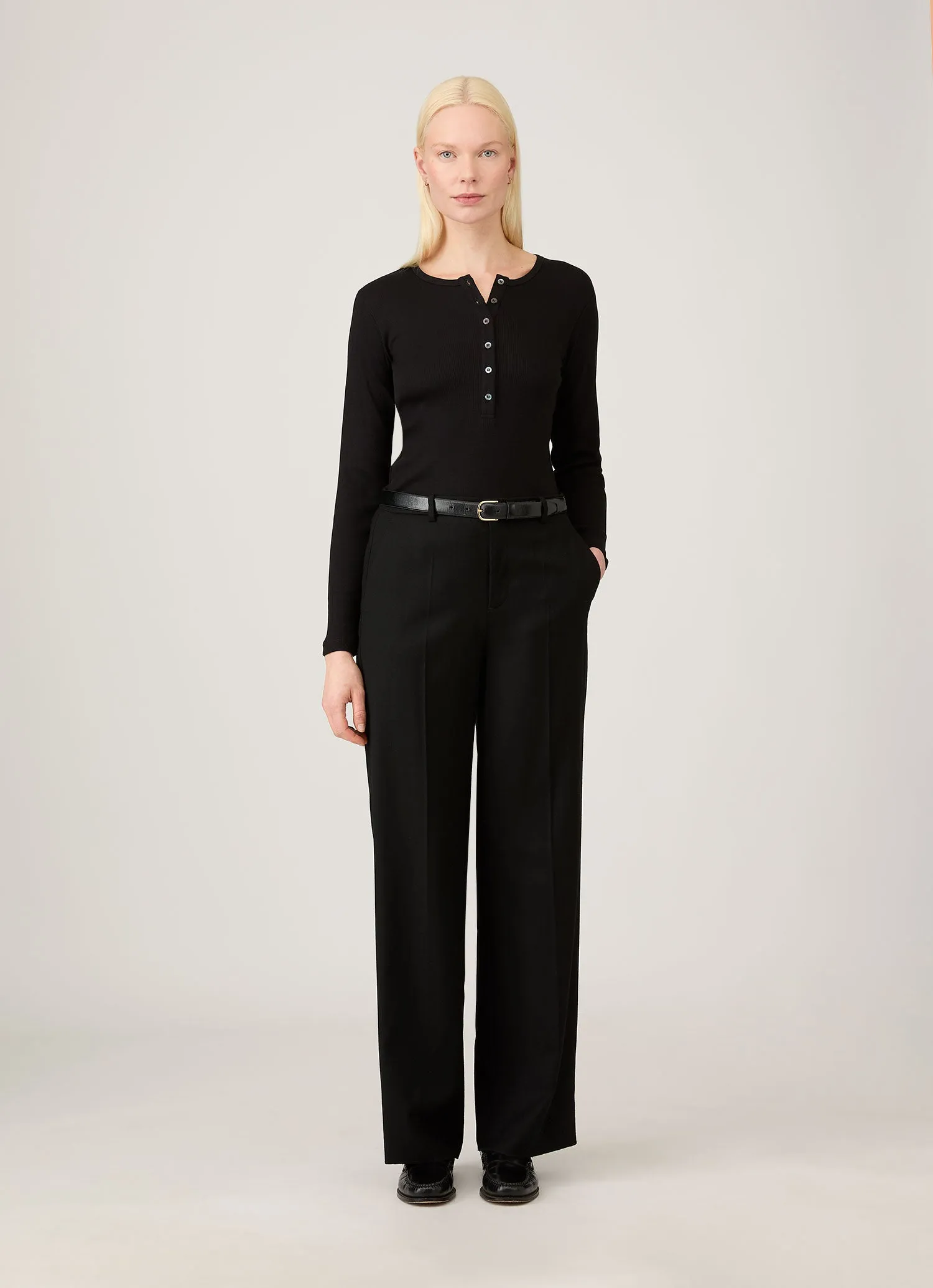 Women's Ribbed Henley in Black sold by Sunspel product image thumbnail 2
