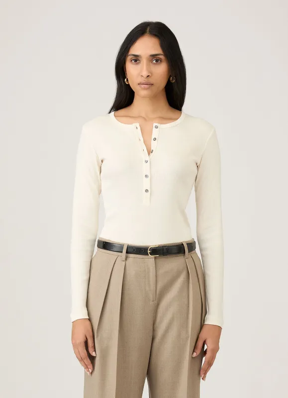 Women's Ribbed Henley in Ecru sold by Sunspel