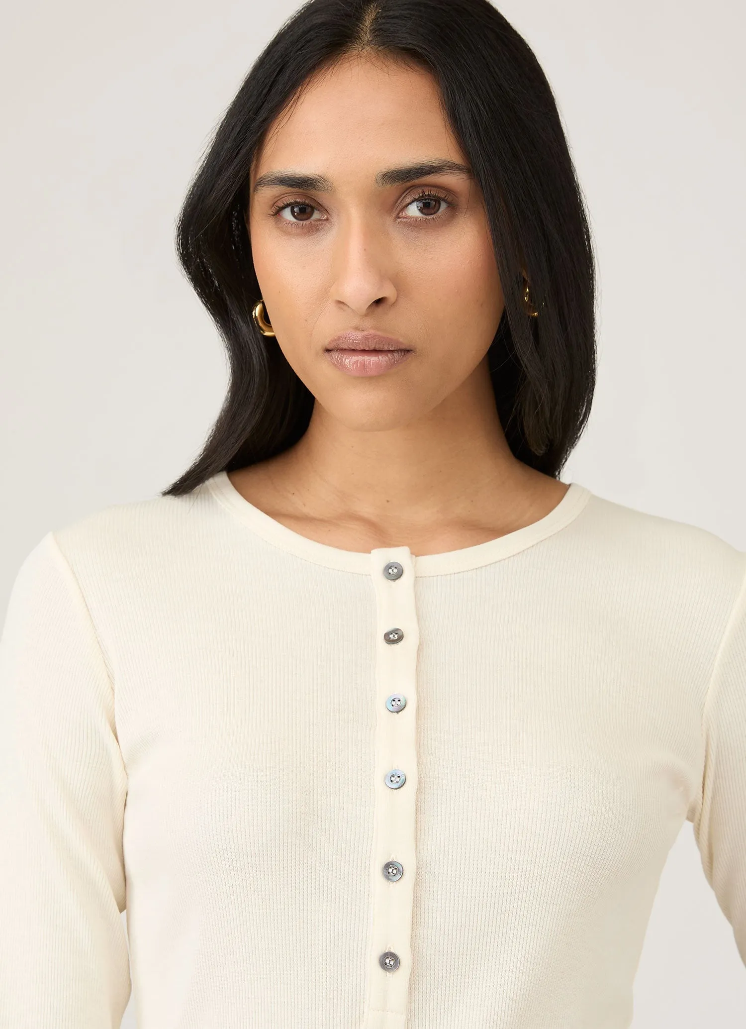 Women's Ribbed Henley in Ecru sold by Sunspel product image thumbnail 4