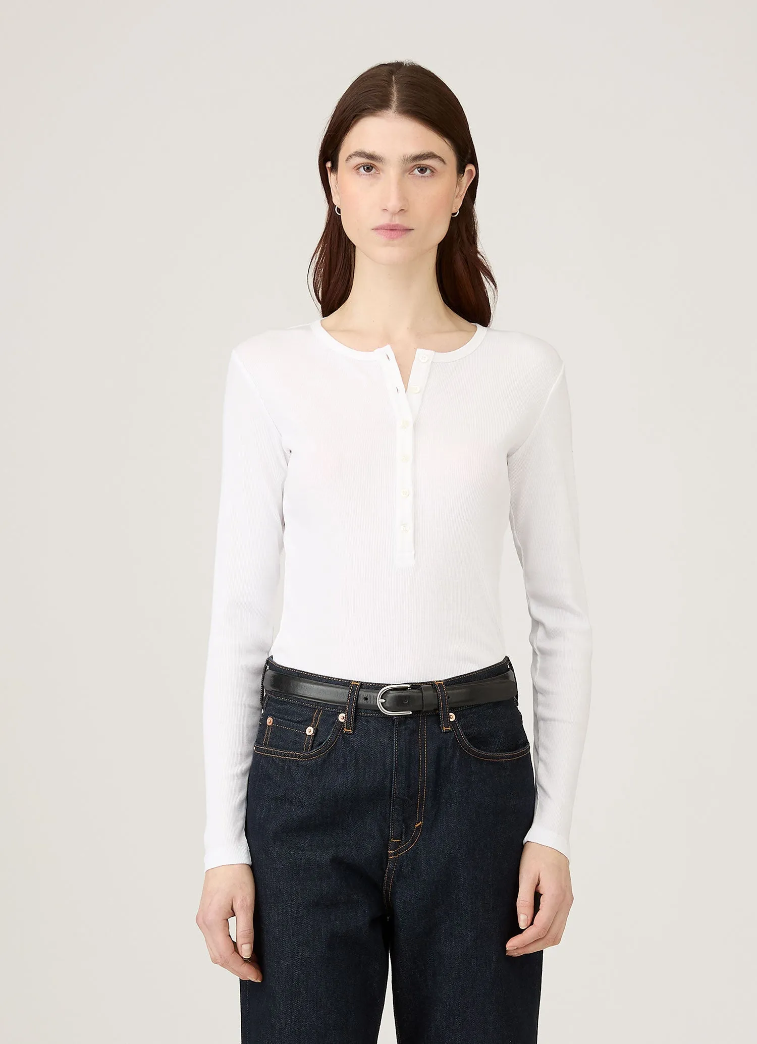 Women's Ribbed Henley in White sold by Sunspel