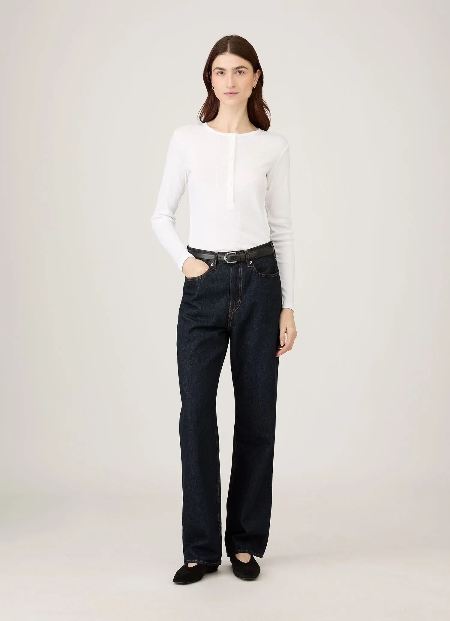 Women's Ribbed Henley in White sold by Sunspel product image thumbnail 2