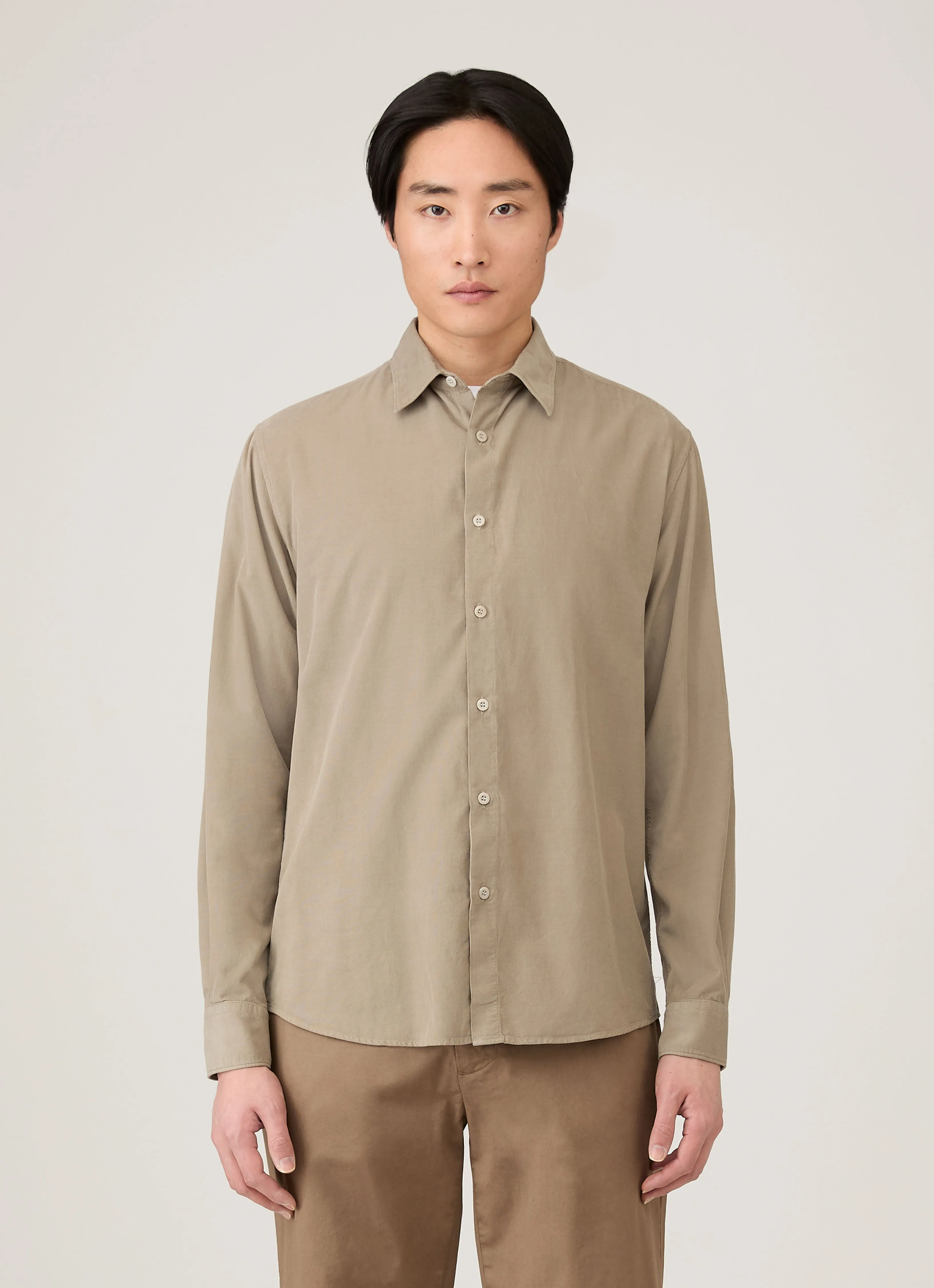 Men's Fine Cord Shirt in Fog sold by Sunspel product image thumbnail 2