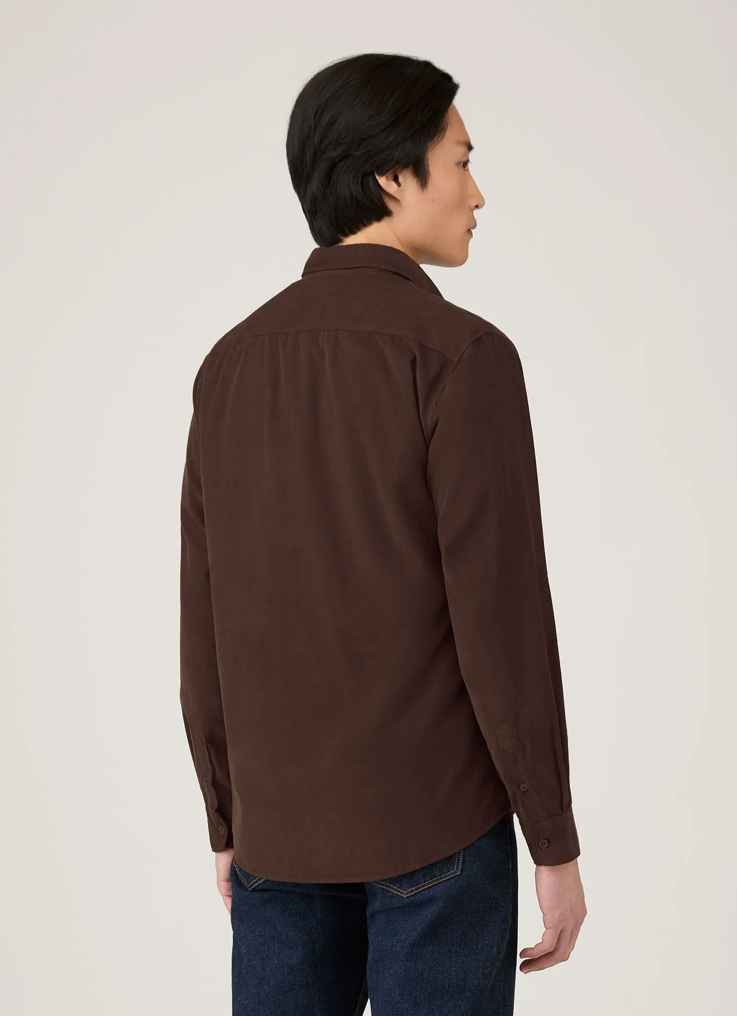 Men's Fine Cord Shirt in Truffle sold by Sunspel product image thumbnail 5