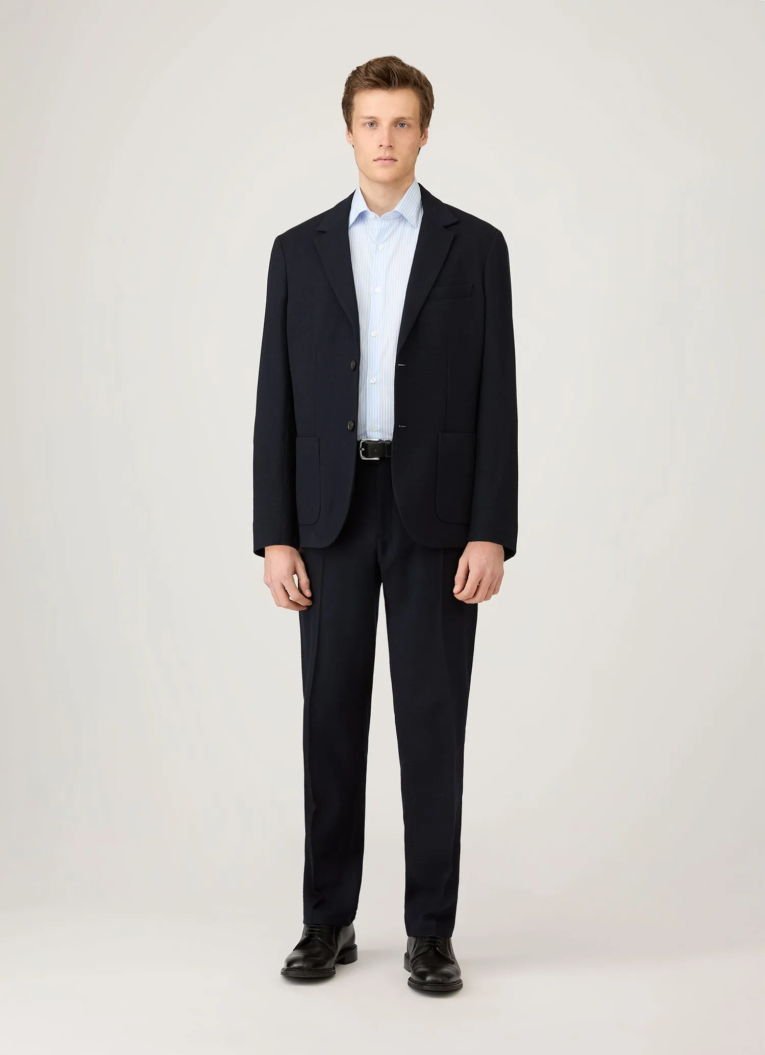 Men's Smart Poplin Shirt in White/Light Blue sold by Sunspel product image thumbnail 3