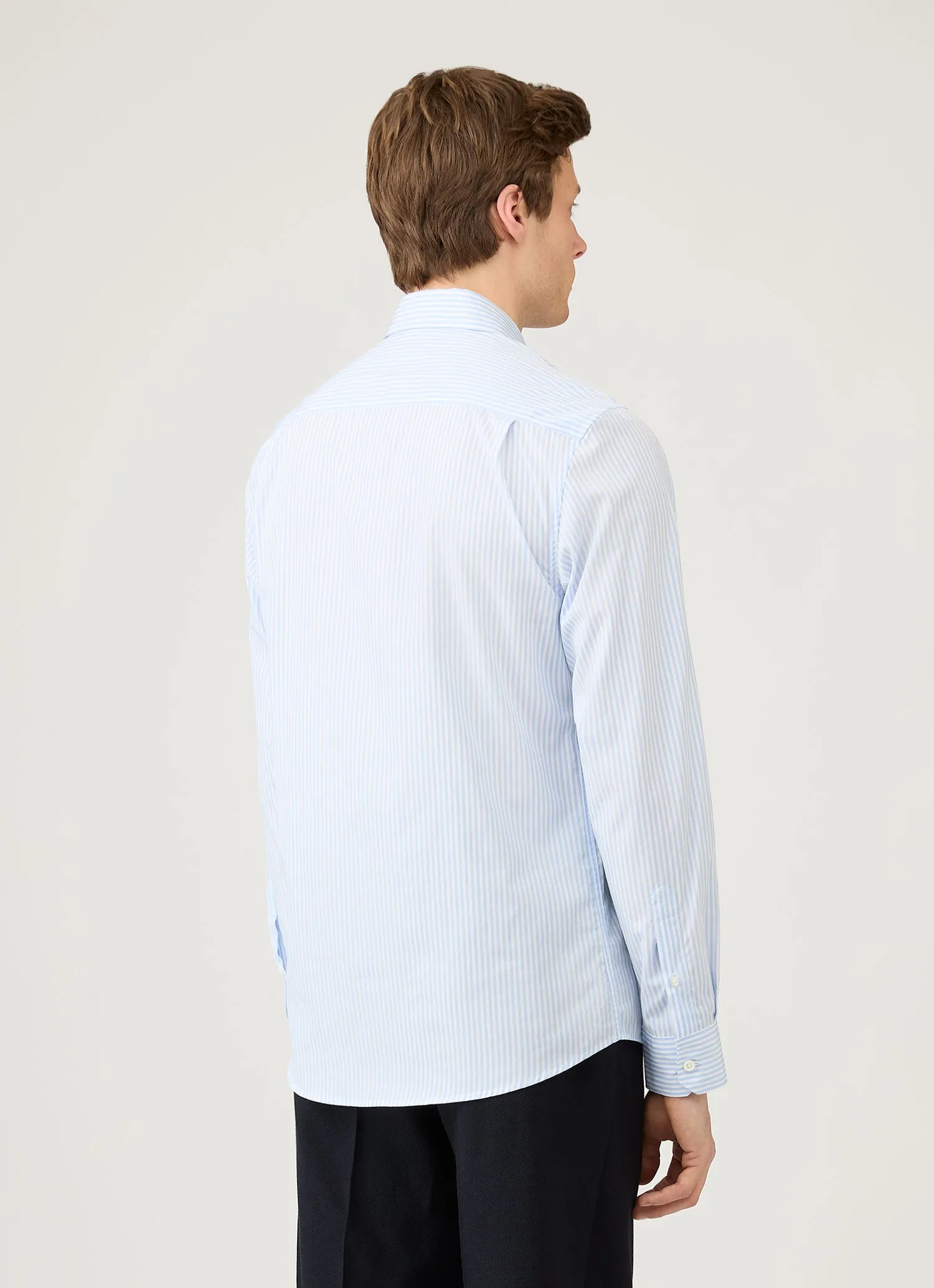Men's Smart Poplin Shirt in White/Light Blue sold by Sunspel product image thumbnail 5