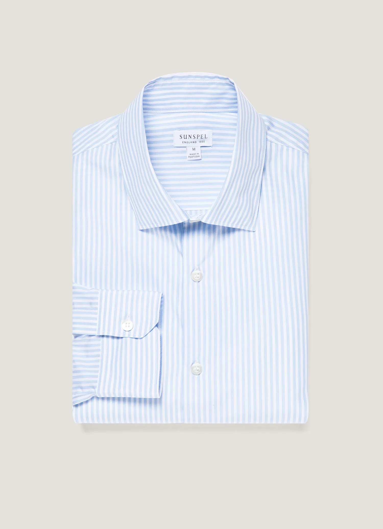 Men's Smart Poplin Shirt in White/Light Blue sold by Sunspel product image thumbnail 4