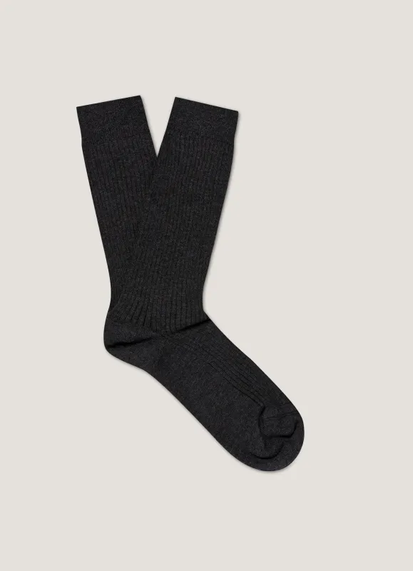 Men's Cotton Ribbed Socks in Charcoal Melange sold by Sunspel