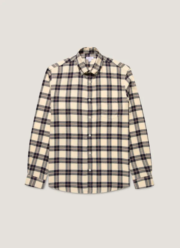 Men's Button Down Flannel Shirt in Truffle Check sold by Sunspel