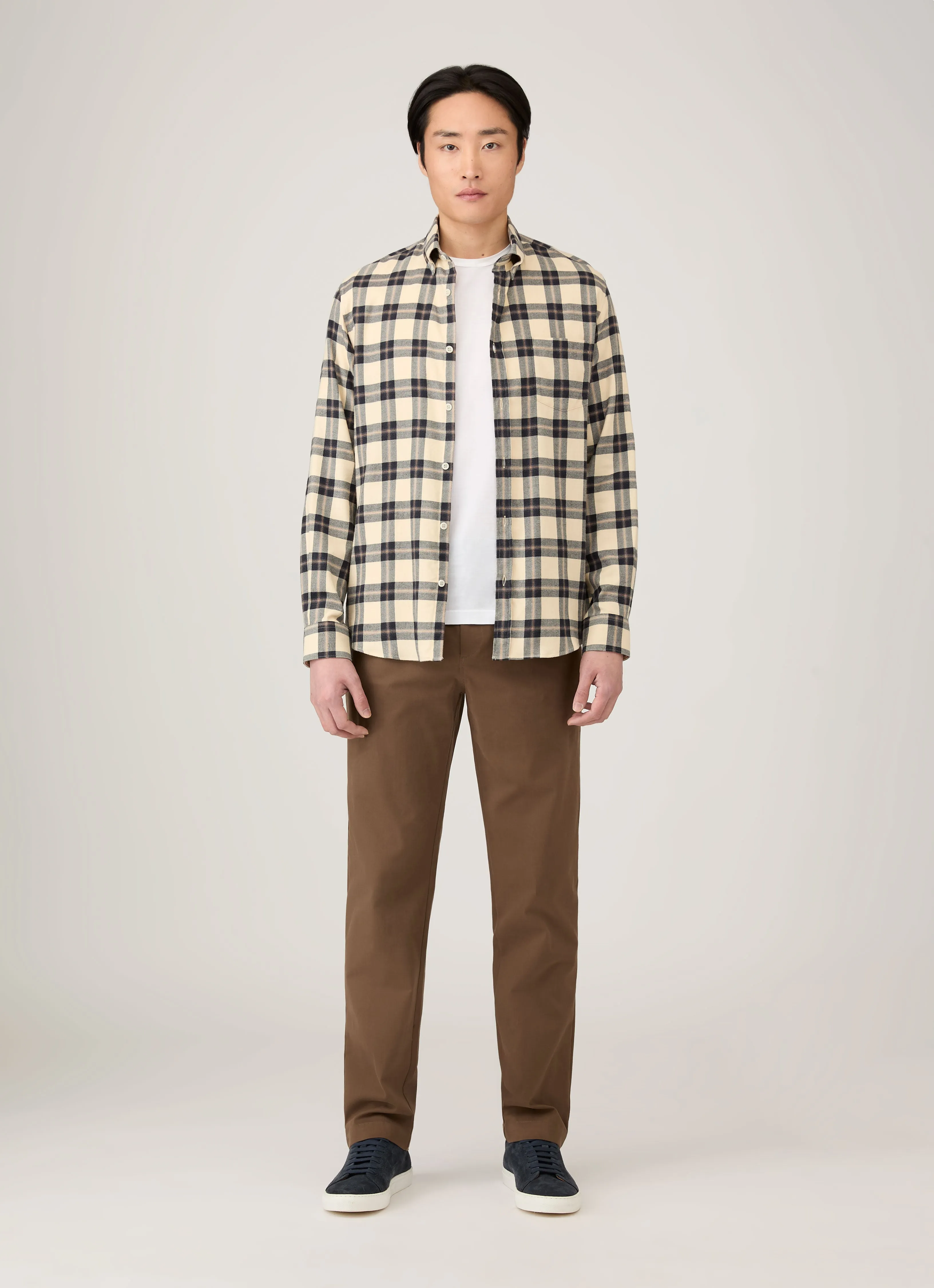 Men's Button Down Flannel Shirt in Truffle Check sold by Sunspel product image thumbnail 3
