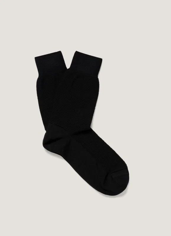 Men's Merino Wool Waffle Socks in Black sold by Sunspel