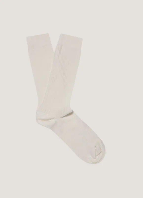 Men's Cotton Ribbed Socks in Archive White sold by Sunspel