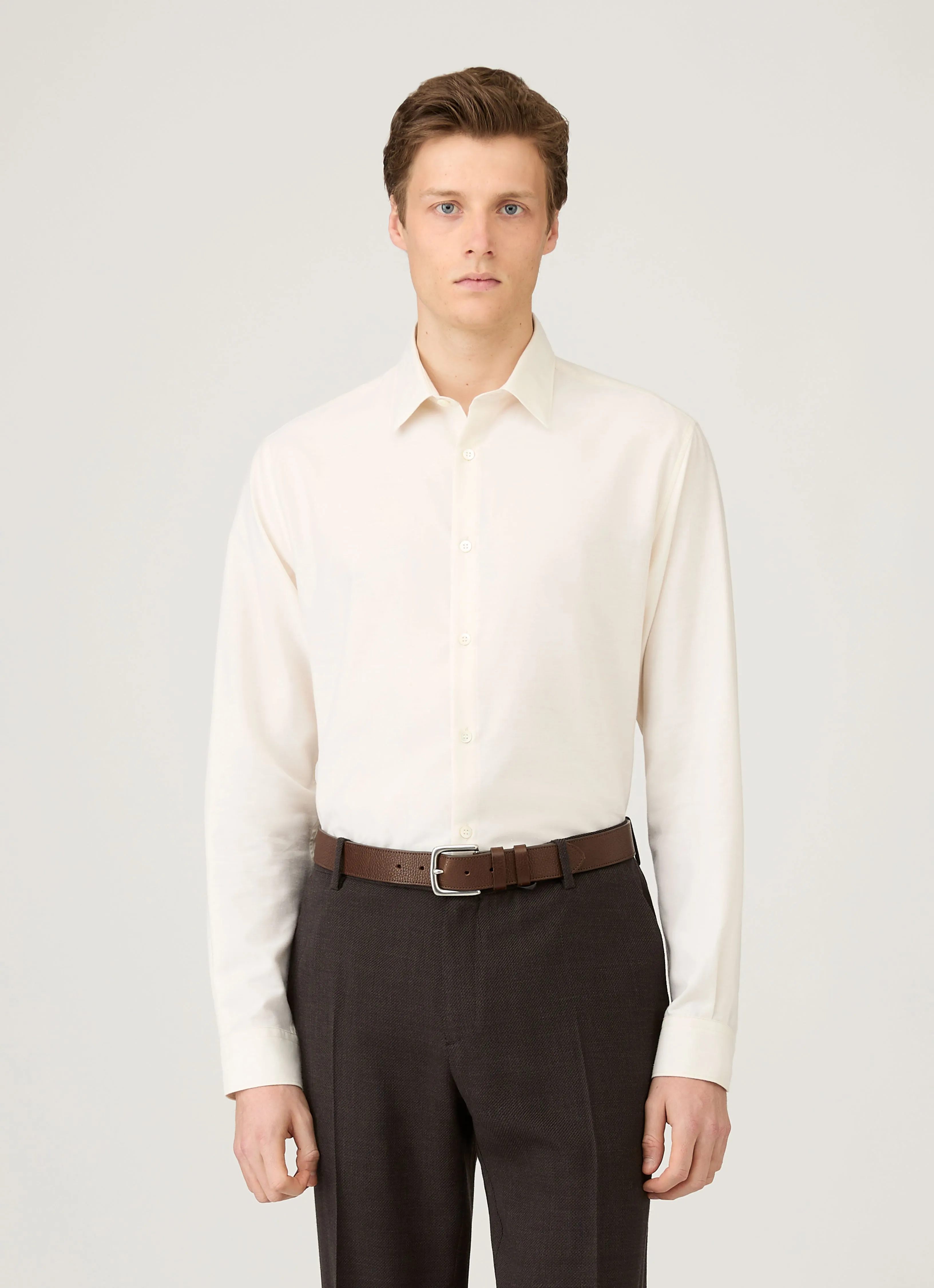 Men's Cotton Cashmere Shirt in Warm White sold by Sunspel product image thumbnail 2