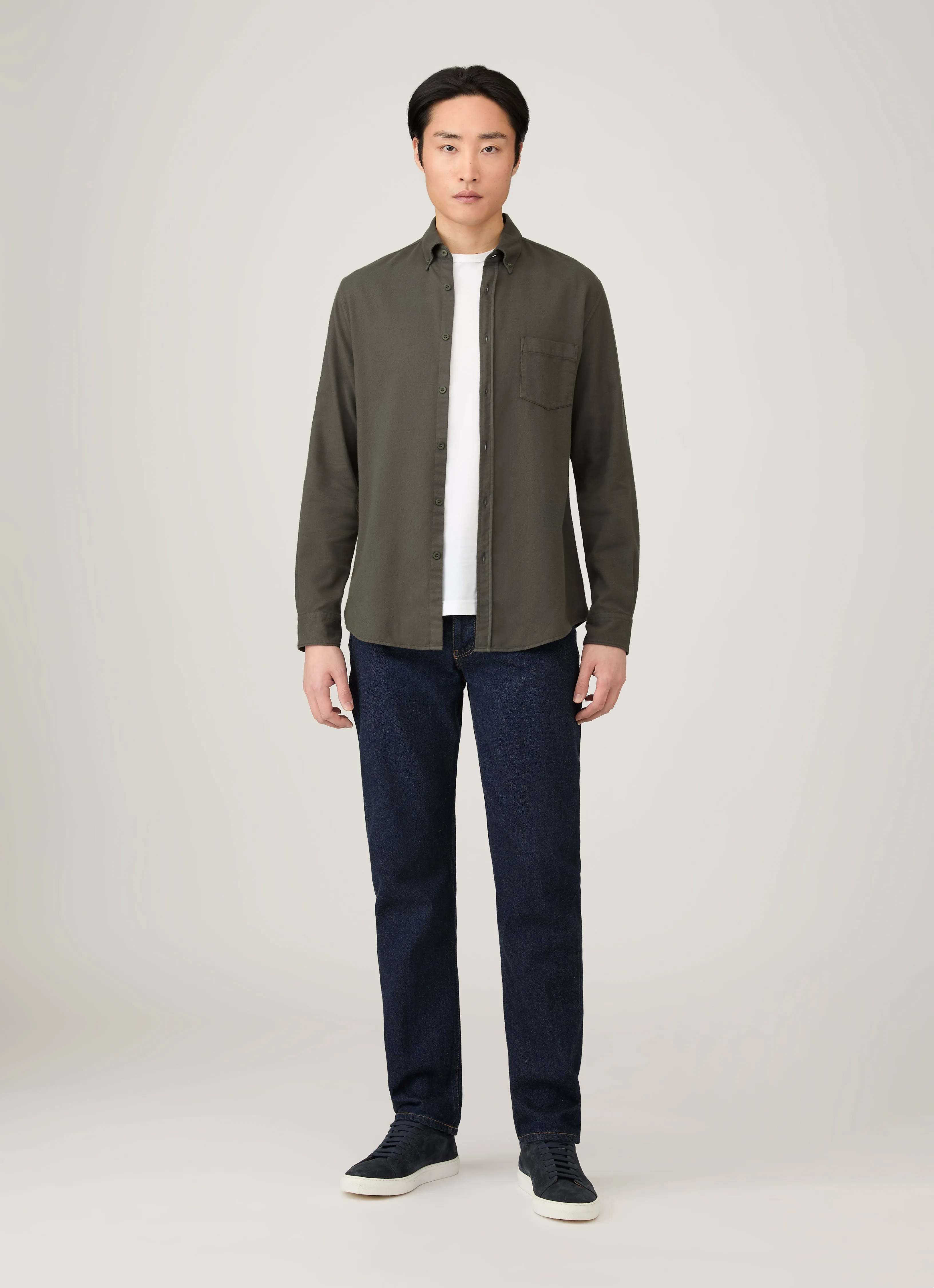 Men's Button Down Flannel Shirt in Dark Green sold by Sunspel product image thumbnail 3