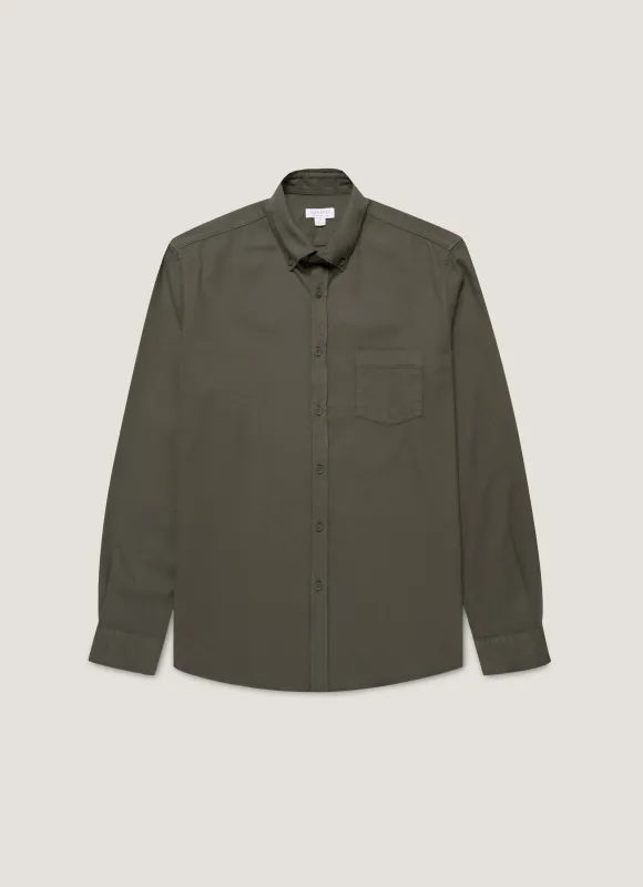 Men's Button Down Flannel Shirt in Dark Green sold by Sunspel