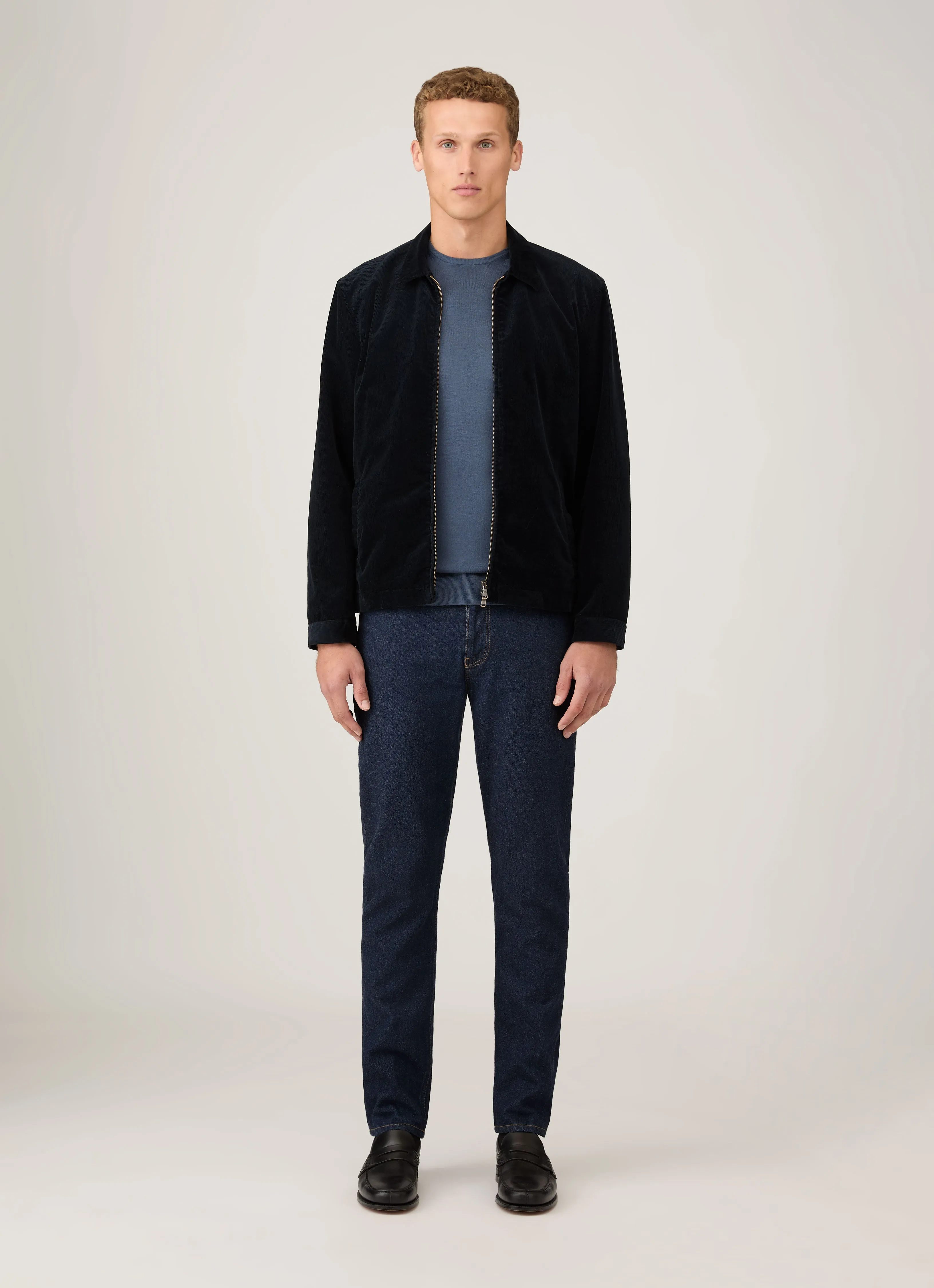 Men's Corduroy Harrington Jacket in Navy sold by Sunspel product image thumbnail 3