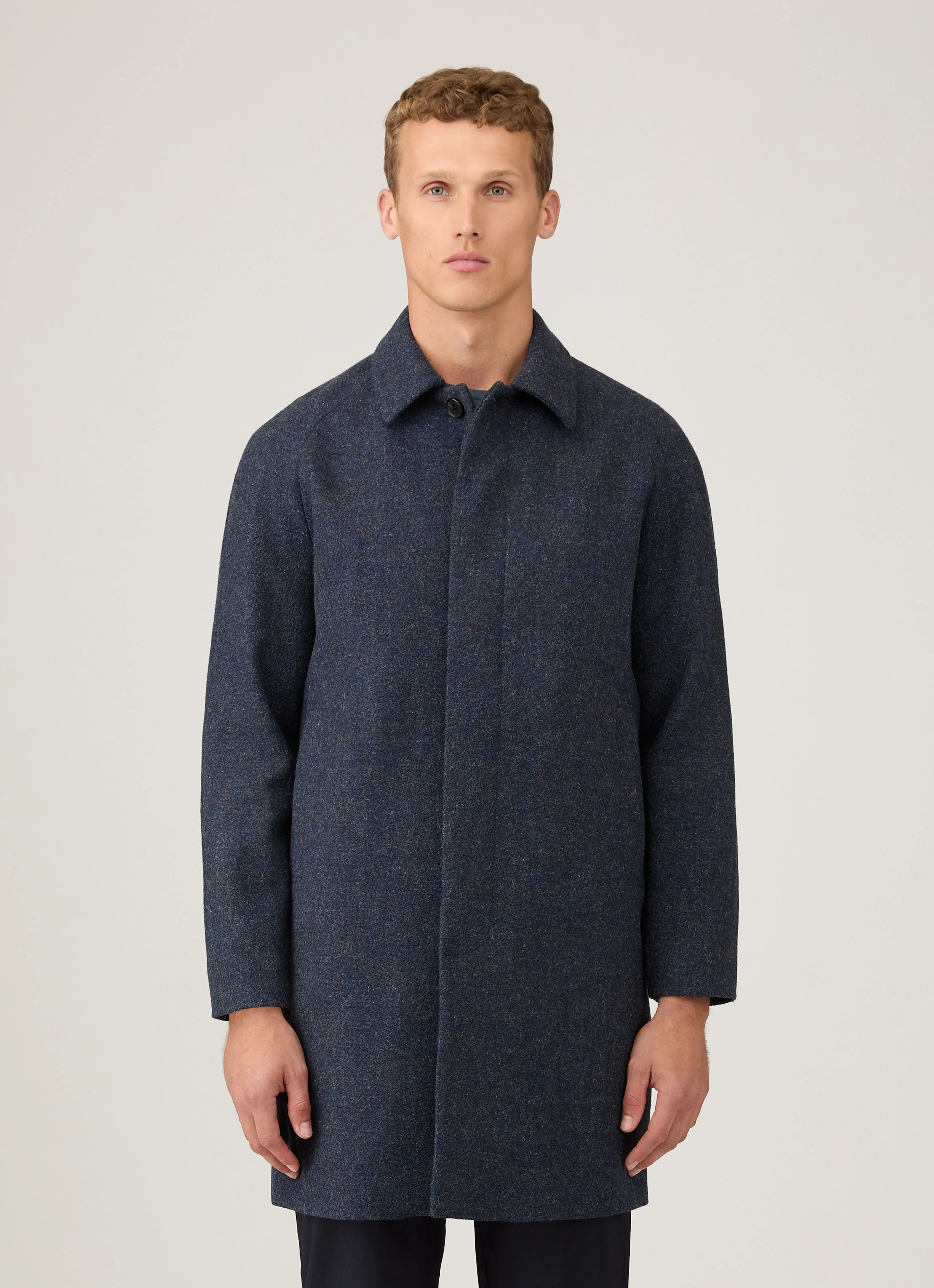 Men's Harris Tweed Car Coat in Selvedge Blue sold by Sunspel product image thumbnail 2