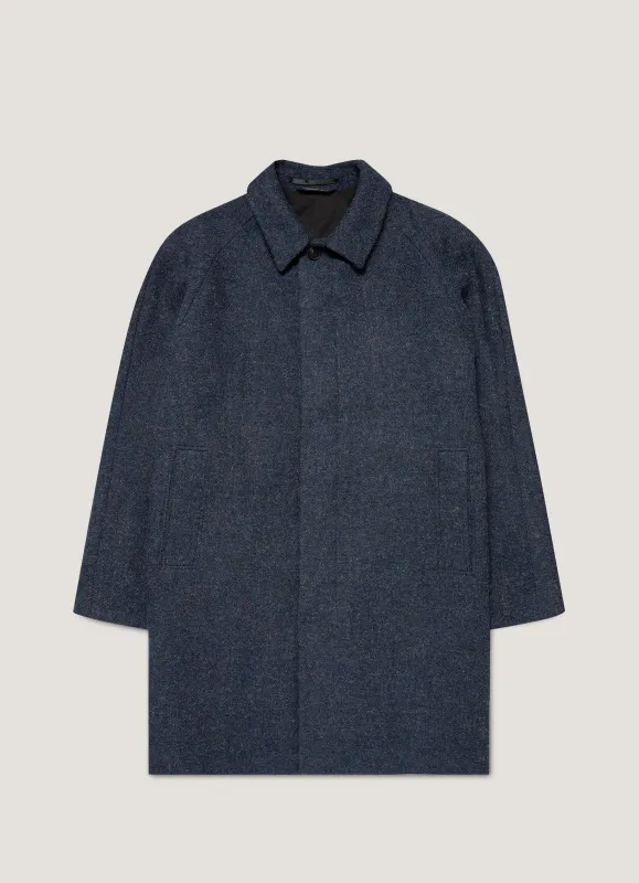 Men's Harris Tweed Car Coat in Selvedge Blue sold by Sunspel