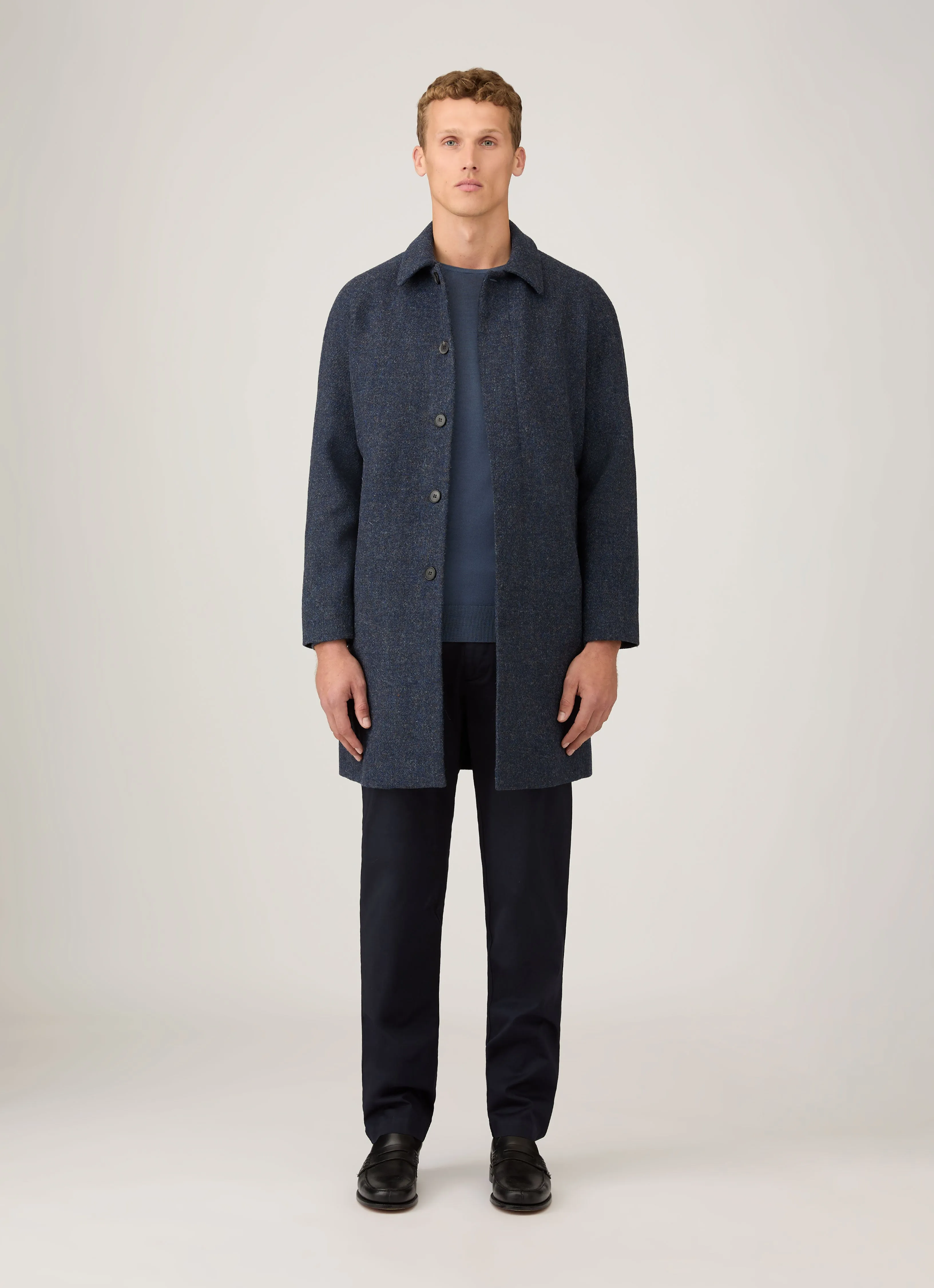 Men's Harris Tweed Car Coat in Selvedge Blue sold by Sunspel product image thumbnail 3