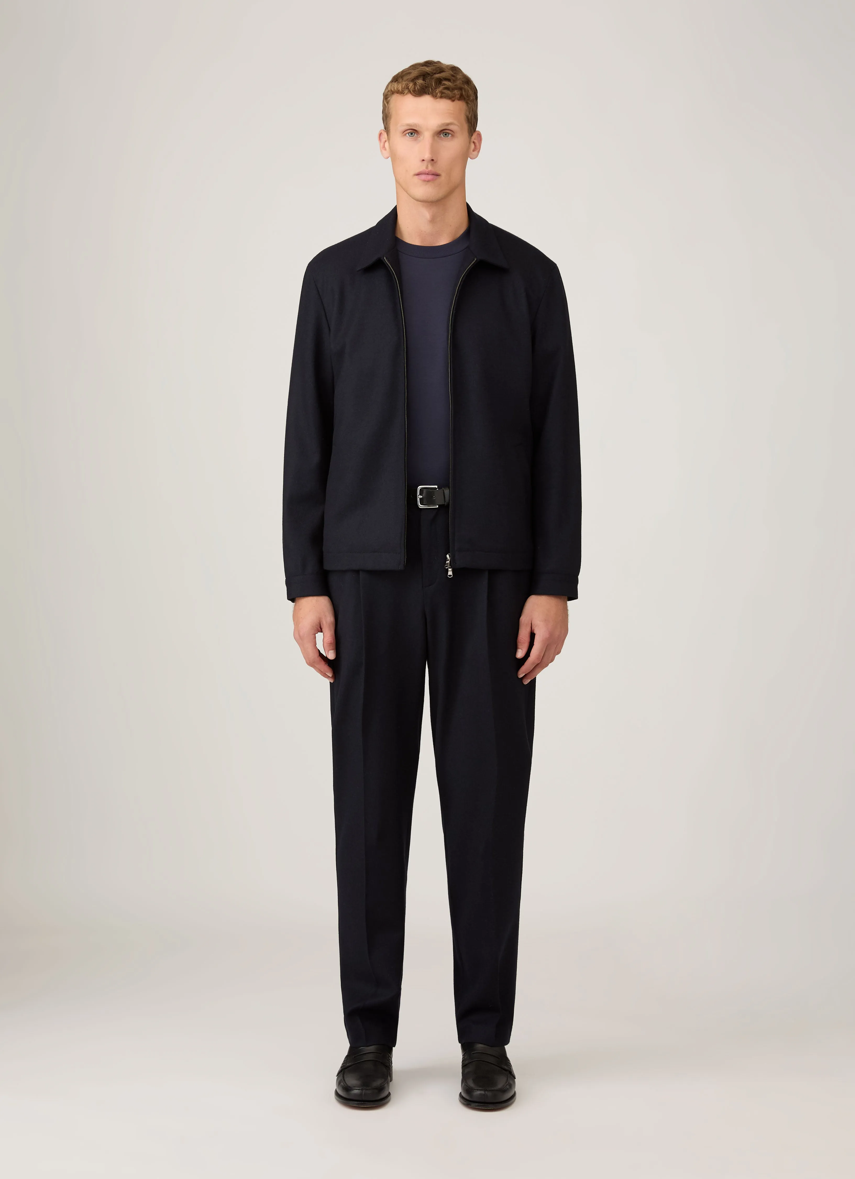 Men's Boiled Wool Harrington Jacket in Navy sold by Sunspel product image thumbnail 3