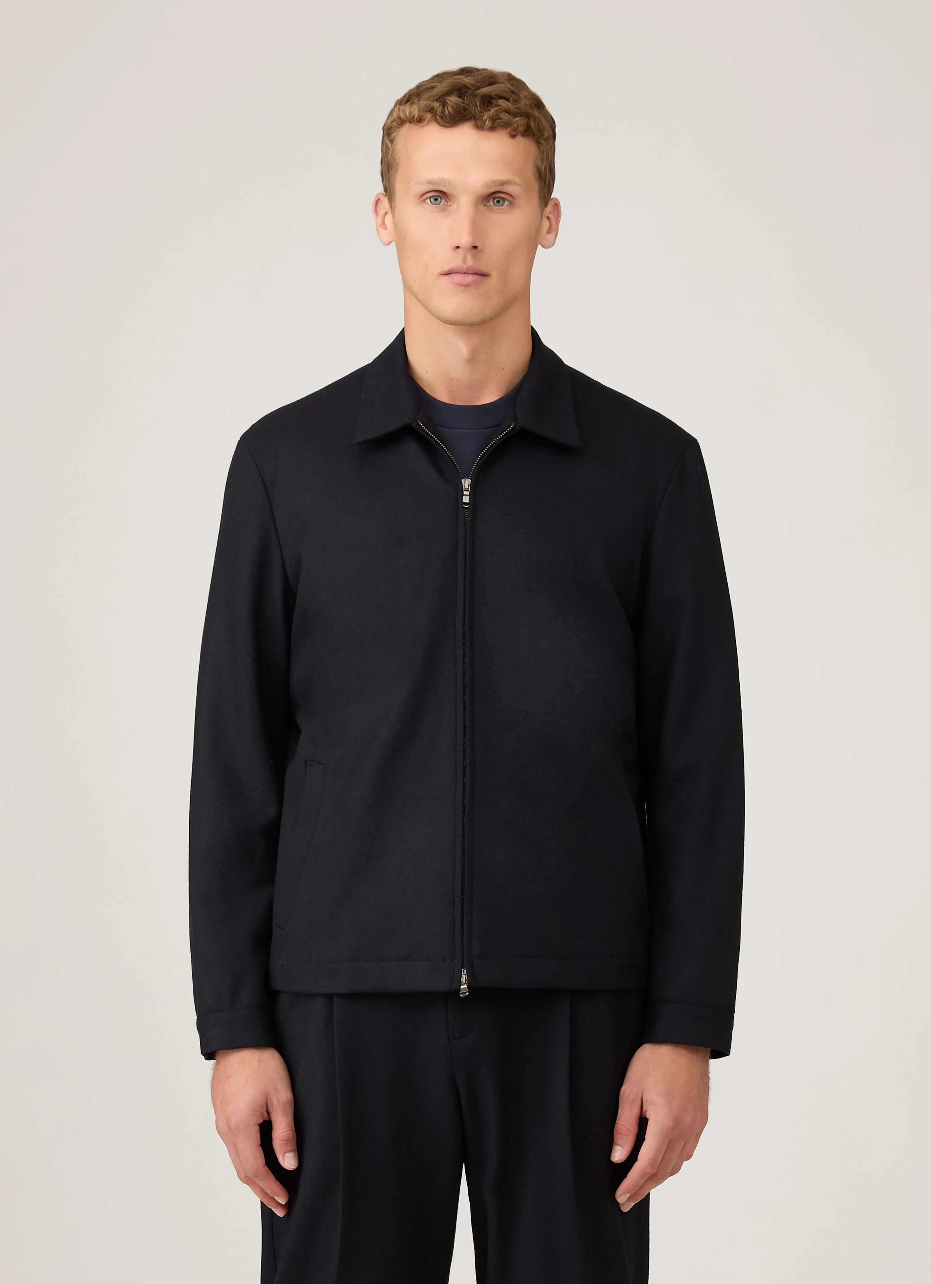 Men's Boiled Wool Harrington Jacket in Navy sold by Sunspel product image thumbnail 2