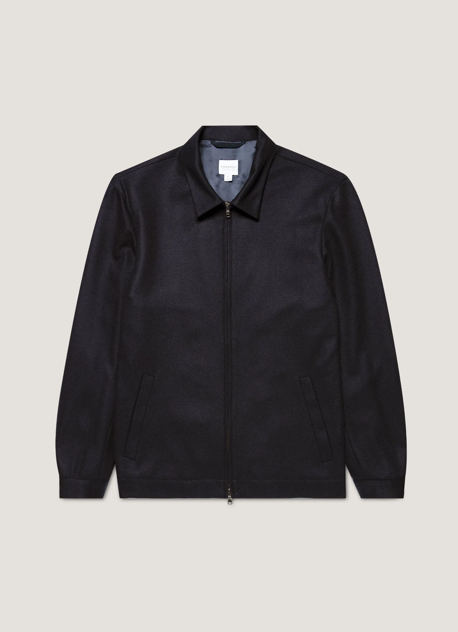 Men's Boiled Wool Harrington Jacket in Navy sold by Sunspel
