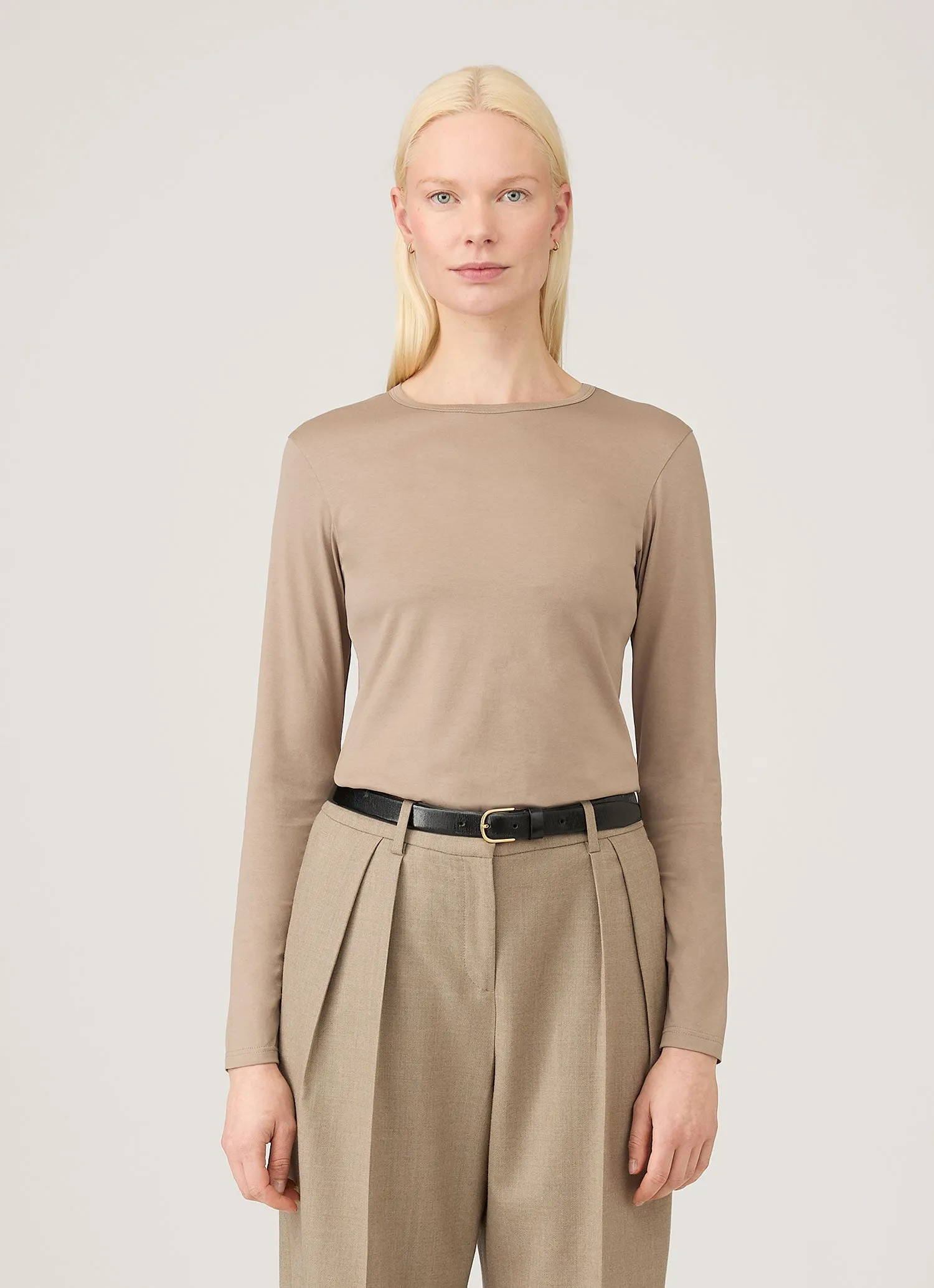 Women's Long Sleeve Classic T-shirt in Mink sold by Sunspel